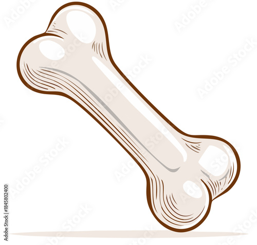 Cartoon illustration of a single dog bone with stylized shading and outline