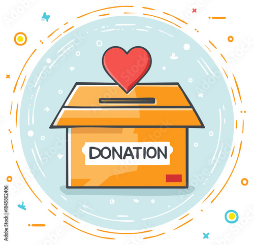 Illustrated donation box with heart vector for charitable giving and social support campaigns to help people in need