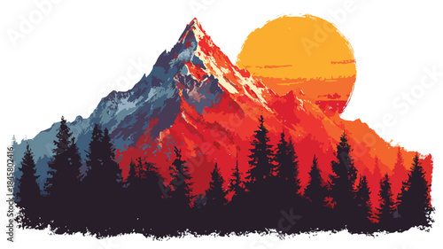 Scenic Mountain Sunset in Vibrant Red and Yellow Tones