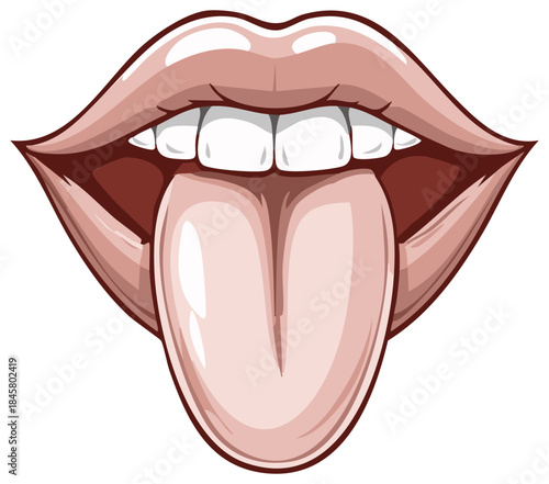 Stylized cartoon illustration of a mouth with glossy lips sticking out its tongue