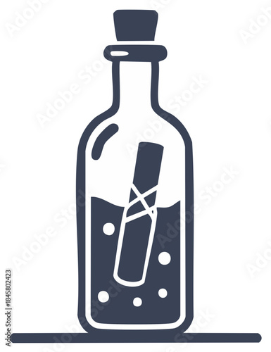 Message in a Bottle with Cork Stopper and Liquid