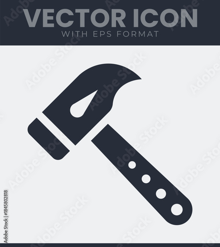 Construction tool hammer with a curved claw and handle for building and repair work, equipment, hardware, instrument, craft, labor, industry, solid vector symbol illustration