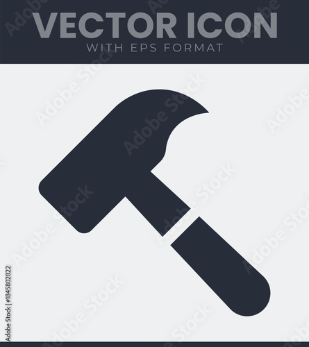 Silhouette claw hammer tool used for construction, carpentry and general building work, instrument, hardware, craft, worker, maintenance, solid vector symbol illustration
