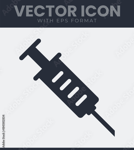 Medical instrument syringe for injection and healthcare purposes used in hospitals and clinics, health, medicine, treatment, pharmacy, hospital, care, drug, solid vector icon illustration