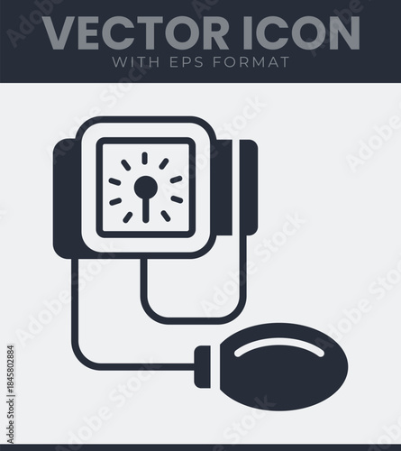 Medical device measuring blood pressure minimalist filled icon, health, measurement, diagnostic, equipment, instrument, healthcare, clinic, hospital, hypertension, solid vector symbol illustration