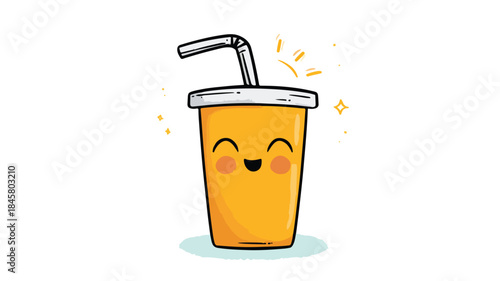 Delightful Vector Smoothie with Straw and Smiling Face Illustration