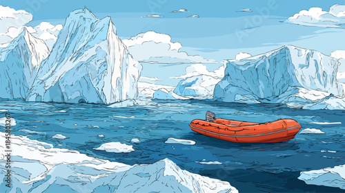 Inflatable Boat Floating in Ocean - Peaceful Nautical Scene