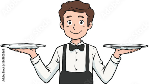 Elegant Cartoon Waiter Presenting Daily Specials: Professional Vector Illustration