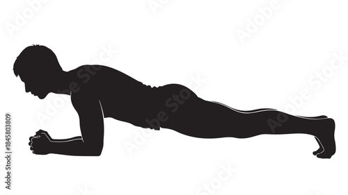Man Doing Plank Exercise Silhouette Side View Isolated on White Background