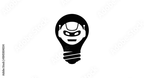Robot head inside lightbulb representing innovation and artificial intelligence.