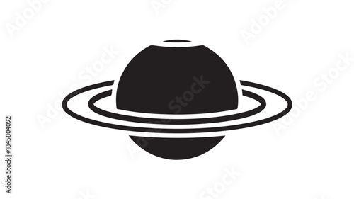 Saturn Planet Icon Black and White Isolated Vector Graphic