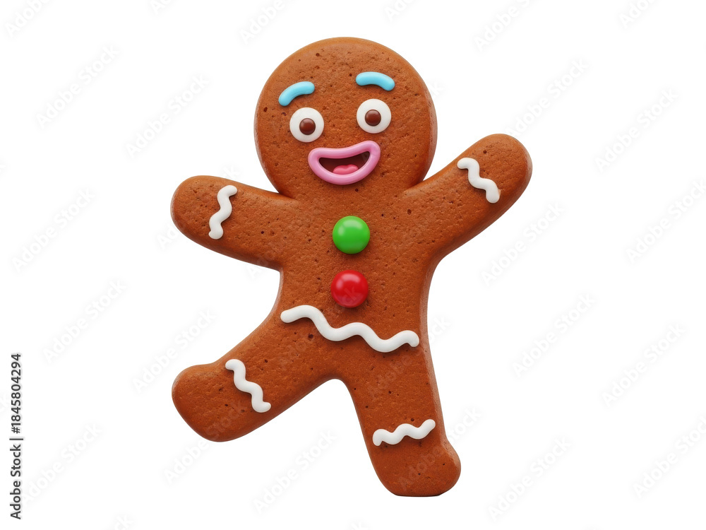 Obraz premium Gingerbread man cookie character with icing decorations isolated on transparent background