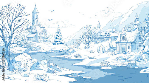 Enchanting Winter Wonderland Snow-Covered Dreamscape Vector