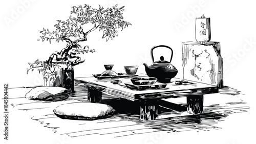 Japanese Tea Ceremony Tradition Vector Illustration for Serenity Enthusiasts