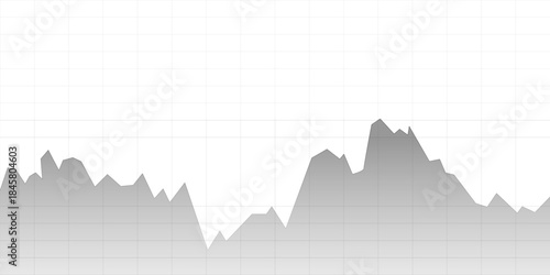 A monochrome grey area chart displayed on a white grid background. Digital graph illustrates financial trends, market fluctuations, or statistic data analysis - suit for financial presentation.
