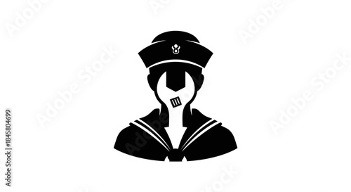 Sailor with Wrench Icon Representing Maritime Mechanic Services.