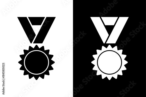 Award Ribbon and Medal Silhouette Icon for Quality Certificate Design
