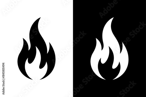 Fire Flame Icon Silhouette Vector Black and White Glyph Design