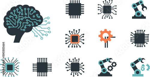 Artificial Intelligence and Robotics Technology Icons for Innovation and Automation