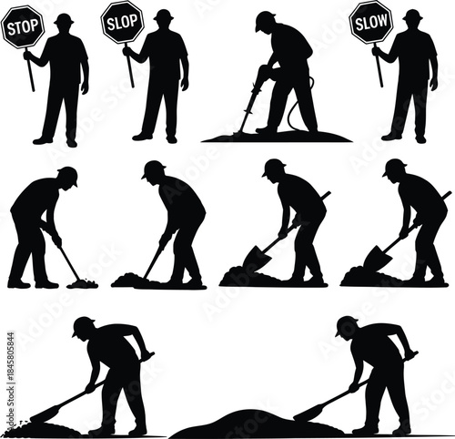 Collection of construction and road work silhouettes