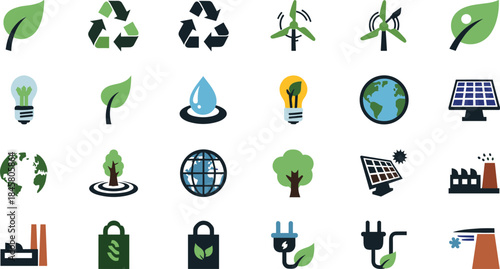 Eco-friendly icons for sustainable living and environmental conservation concepts