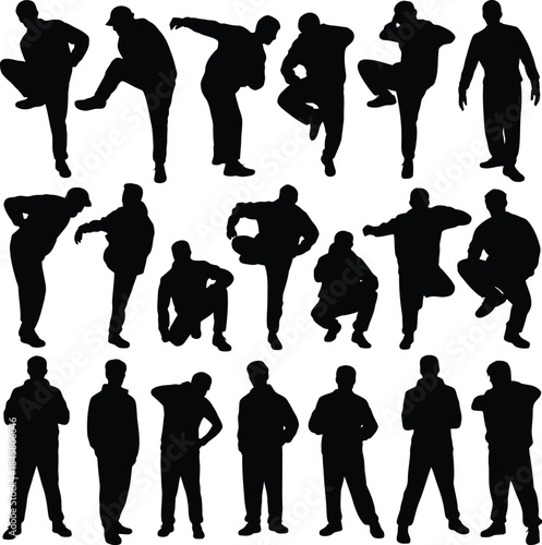 Diverse collection of male silhouettes in dynamic and standing poses
