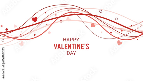 Valentine's day celebration with red hearts and lines on white background