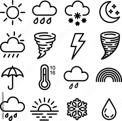 Simple outline weather icons collection