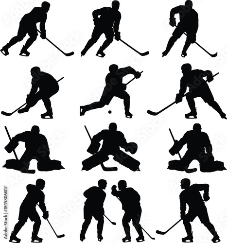Collection of ice hockey player and goalie silhouettes