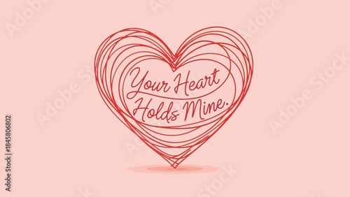 Red heart with your heart holds mine text on pink background for valentine's day