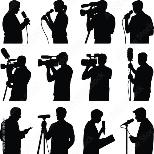 Journalism and media professionals silhouettes collection