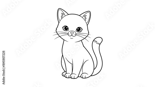 Charming Line Art of a Cute Kitten Sitting Comfortably