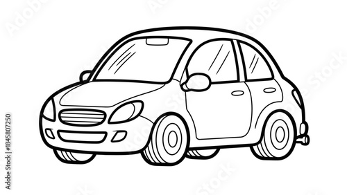 Car illustration line art drawing, outline, vector illustration