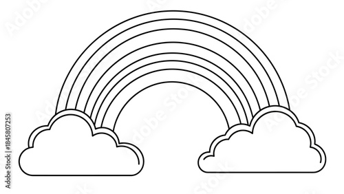 Illustration of a Rainbow with Clouds in Black and White Outline
