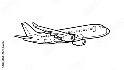 Airplane Outlined Flying High in Simple Style