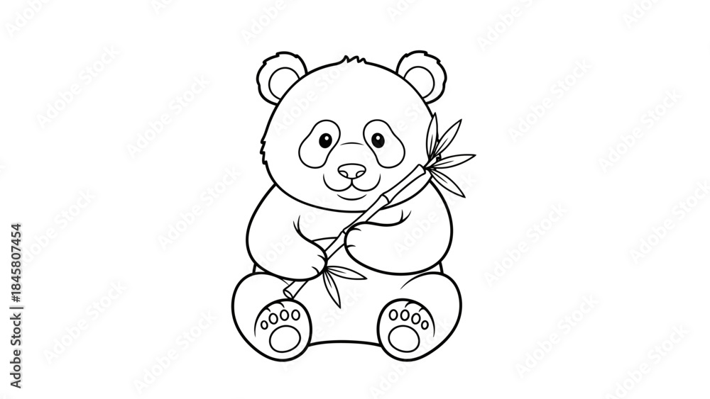 Naklejka premium Charming Panda Illustration A Cute Bear with Bamboo in Black and White