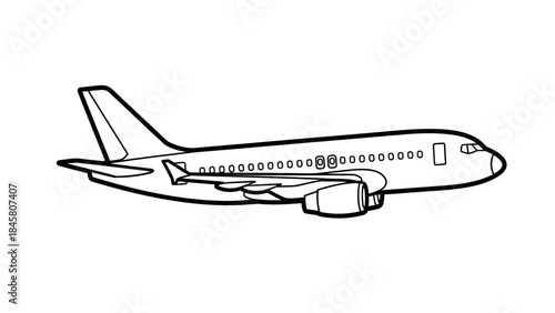 Detailed Line Art of an Airplane in Flight Aviation Art