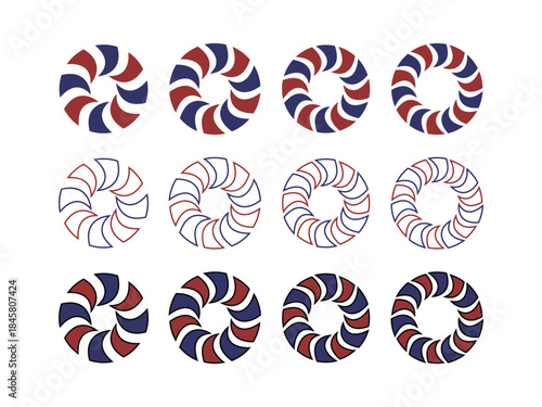 usa patriotic abstract circular swirl in red and blue colors for independence day branding logo emblem design