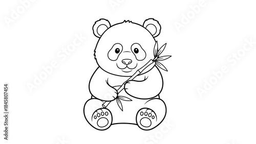 Charming Panda Illustration A Cute Bear with Bamboo in Black and White