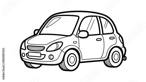 Illustration of a Small Car in Black and White Outline