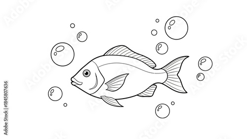Simple Fish Illustration with Bubbles
