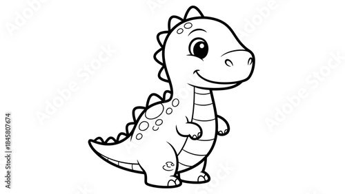 Cheerful Dinosaur Outline A Cute and Friendly Prehistoric Pal in Black and White