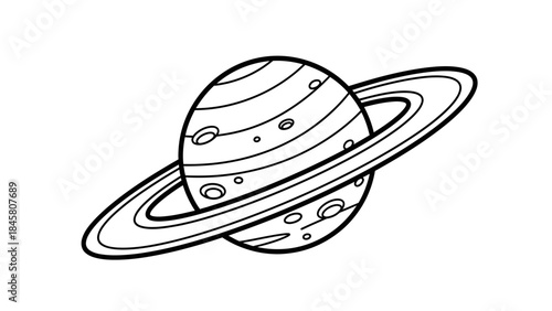 Illustration of Saturn with Rings A Celestial Black and White Drawing