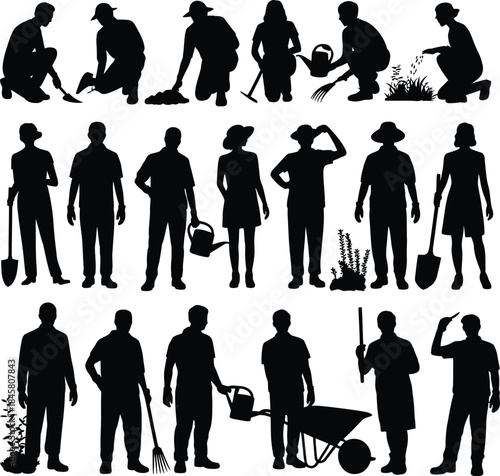 Gardening people silhouettes collection