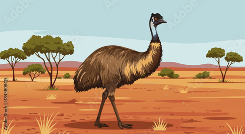 Australian Desert Adventures, Australian Plains Safaris, Emu in outback, background, vector