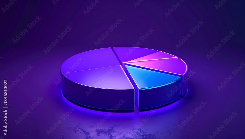 Fototapeta premium Abstract Pie Chart in Purple and Blue Tones on Dark Background with Glowing Edges