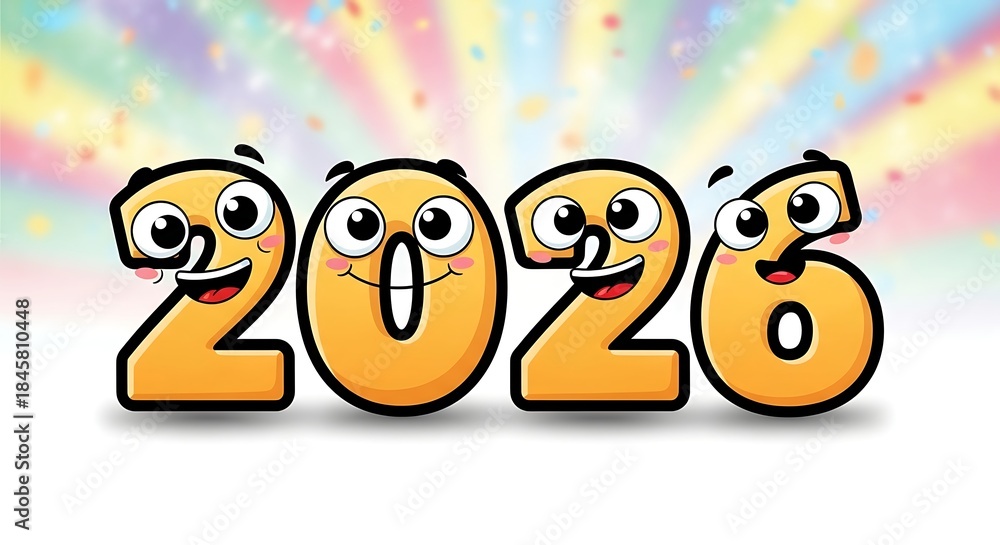 Fototapeta premium Cute cartoon numbers 2026