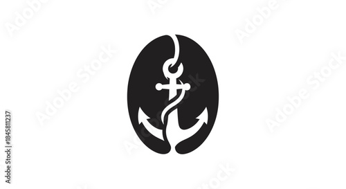 Anchor and Coffee Bean Logo Design Minimalist Style.