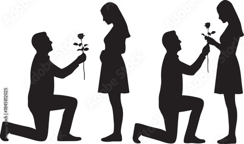 Couple Silhouette: Man on Knee Giving a Flower