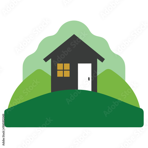 Mountain cabin hillside house icon vector illustration on white background
